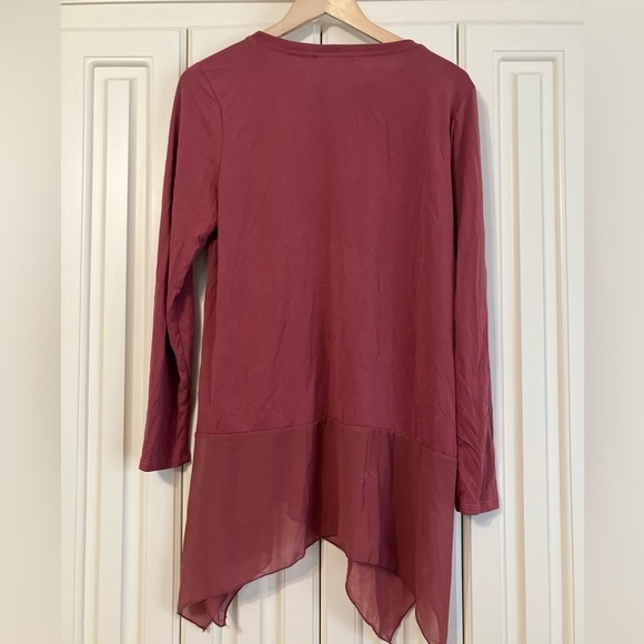 Soft Surroundings L Mauve Long Sleeved Pemberlee Sheer Jersey Knit Tunic - Picture 3 of 6
